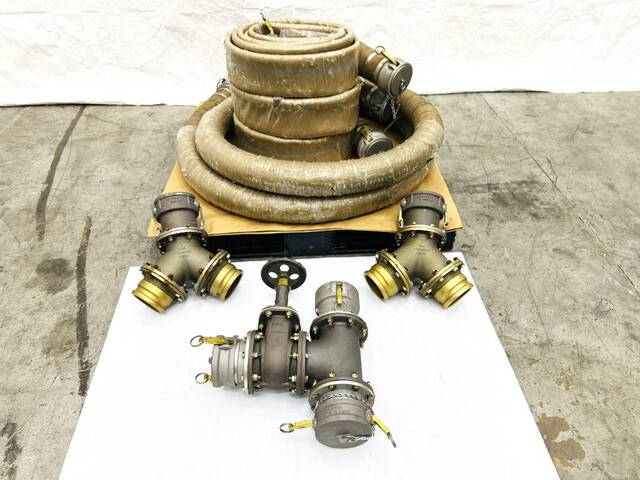 Quantity of (4) 4 in Fuel/Water Hoses w/ 4 in WYE Fittings & Gate Valve (Unused)