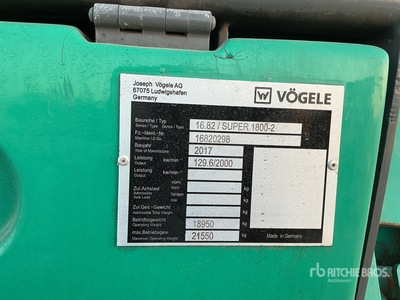 2017 Vogele Super 1800-2 Asphalt Paver