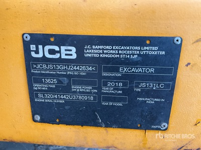 2018 JCB JS131-LC Tracked Excavator