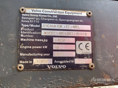 2021 Volvo EC140EL Tracked Excavator