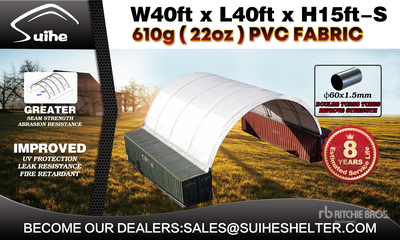 2026 Suihe C404015S-610gPVC 40 ft x 40 ft x 15 ft Container Storage Canopy (Unused)