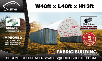 2026 Suihe C404013-300gPE 40 ft x 40 ft x 13 ft Container Storage Canopy (Unused)