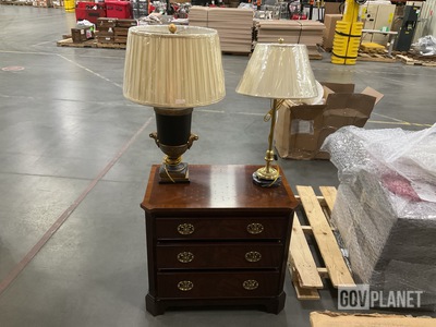 (2) Henkel-Harris Mahogany Chests & (3) Assorted Lamps