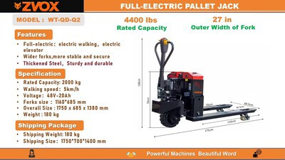 2025 ZVOX WT-QD-Q2 4400 lb Electric Pallet Jack (Unused)