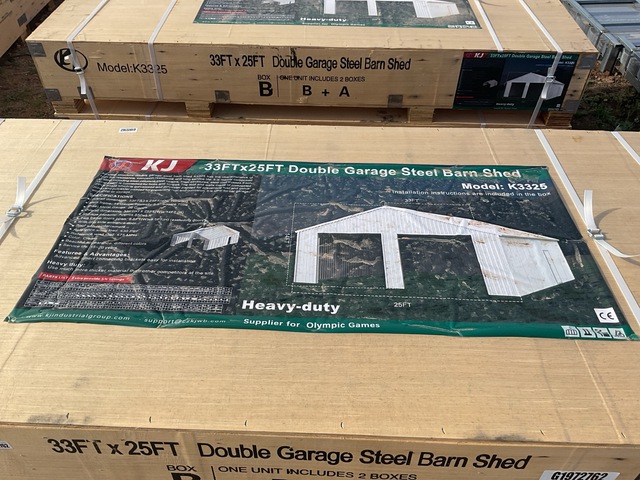 KJ K3325 Double Garage Steel Barn Shed - Unused KJ K3325 Double Garage Steel Barn Shed - Unused