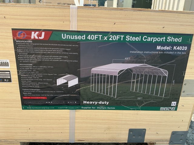 KJ K4020 Steel Carport Shed - Unused
