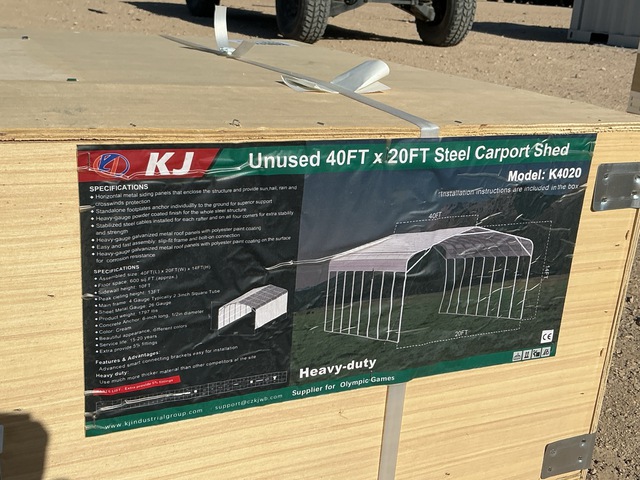 KJ K4020 Steel Carport Shed - Unused KJ K4020 Steel Carport Shed - Unused