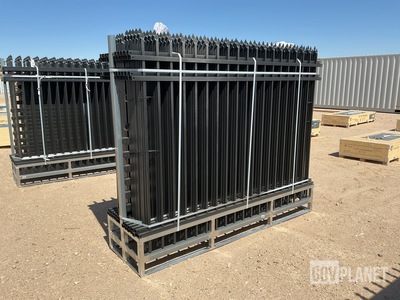 (22) Pieces of Powder Coated Steel Fence w/(23) Post Connectors - Unused