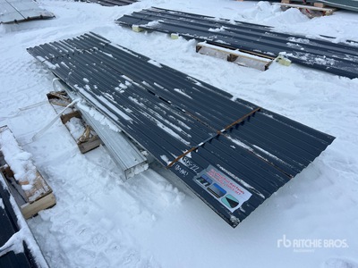 Quantity of (69) 12 Ft x 3 Ft Grey Metal Roof Panels (Unused)
