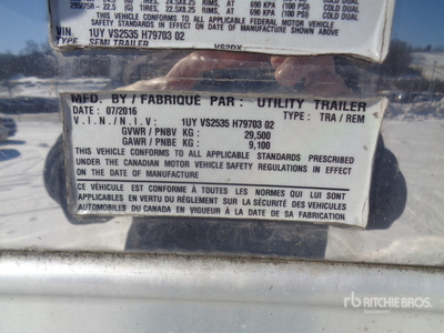 2017 Utility VS2DX 53 ft x 102 in T/A Van Trailer