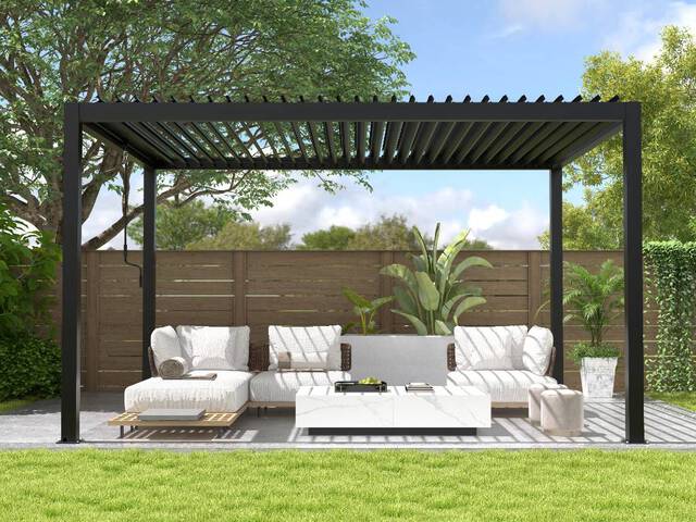 Chery Industrial Aluminum Pergola Kit w/ Adjustable Roof (Unused) Chery Industrial Aluminum Pergola Kit w/ Adjustable Roof (Unused)