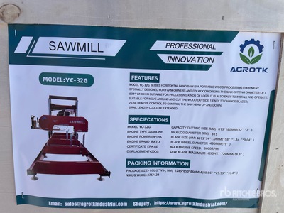 2026 AGT YC32-G Portable Sawmill (Unused)