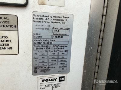 2013 Magnum MMG175 175 kW Skid-Mounted Generator Set