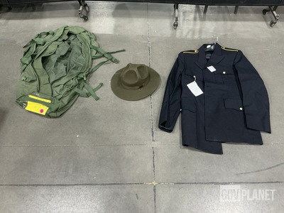 (5) Men’s Coats, (6) Service Hats, (107) Duffel Bags & Assorted Items