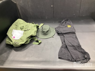 (64) Duffel Bags, (12) Service Hats & Assorted Items