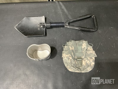(13) Entrenching Tools, (20) Water Canteen Cups & Assorted Items