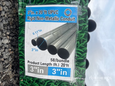 Quantity of (58) 3 In x 20 Ft Grey UPVC Non-Metallic Conduit (Unused)