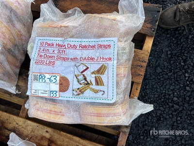 Quantity of (10) 2.4 in x 33 ft Yellow Heavy Duty Ratchet Straps (Unused)