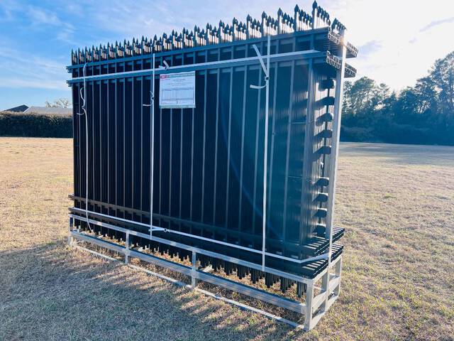 Quantity of (24) KJ K0710-24 7ft x 10ft Galvanized / Powder Coated Steel Fence Panels & Connectors (Unused)