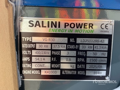 2025 Salini VG-R30 Skid-Mounted Generator Set (Unused)