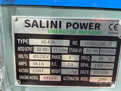 2025 Salini VG-R30 Skid-Mounted Generator Set (Unused)