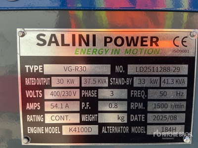 2025 Salini VG-R30 Skid-Mounted Generator Set (Unused)