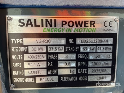 2025 Salini VG-R30 Skid-Mounted Generator Set (Unused)