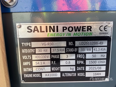 2025 Salini VG-R30 Skid-Mounted Generator Set (Unused)