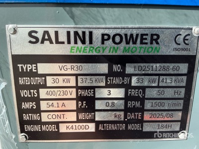 2025 Salini VG-R30 Skid-Mounted Generator Set (Unused)