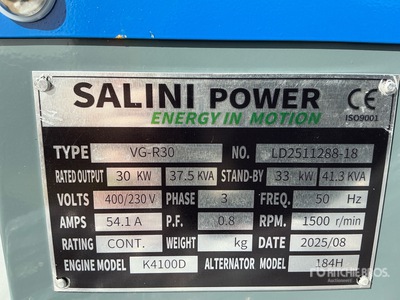 2025 Salini VG-R30 Skid-Mounted Generator Set (Unused)