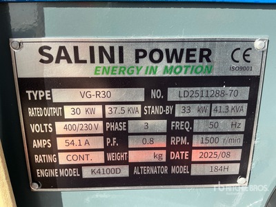2025 Salini VG-R30 Skid-Mounted Generator Set (Unused)