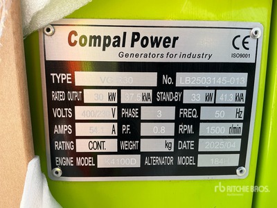 2025 Compal 30 kW With Trailer Generator Set (Unused)
