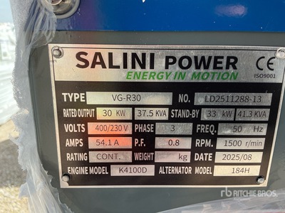 2025 Salini VG-R30 Skid-Mounted Generator Set (Unused)