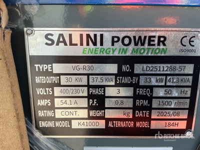2025 Salini VG-R30 Skid-Mounted Generator Set (Unused)