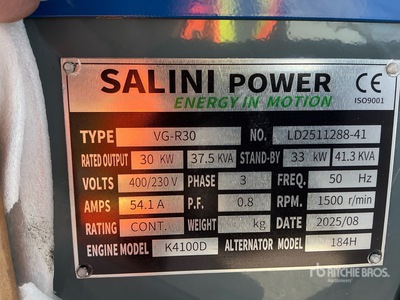 2025 Salini VG-R30 Skid-Mounted Generator Set (Unused)