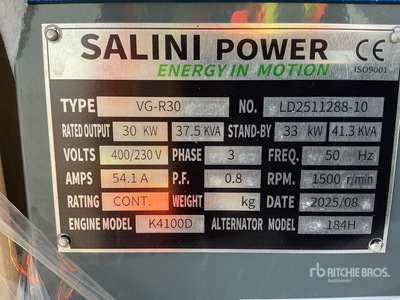2025 Salini VG-R30 Skid-Mounted Generator Set (Unused)