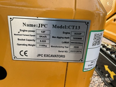 2025 JPC CT13 Mini Excavadora (Unused)