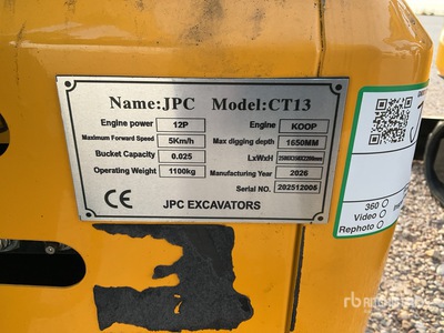 2025 JPC CT13 Mini Excavadora (Unused)