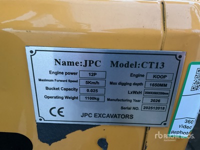 2025 JPC CT13 Mini Excavadora (Unused)