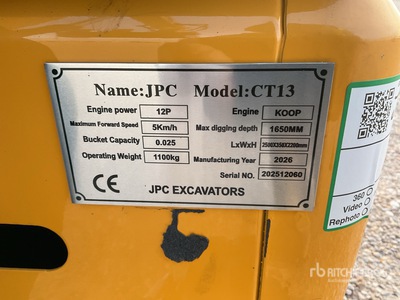 2025 JPC CT13 Mini Excavadora (Unused)