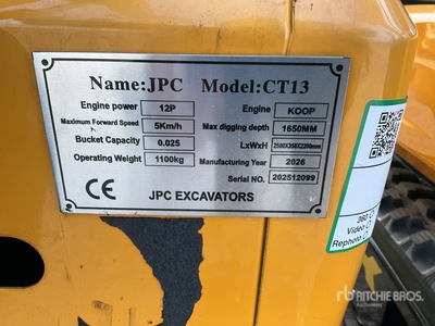 2025 JPC CT13 Mini Excavadora (Unused)