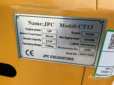 2025 JPC CT13 Mini Excavadora (Unused)