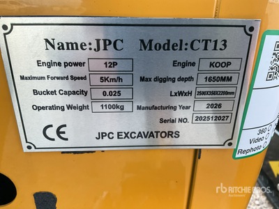 2025 JPC CT13 Mini Excavadora (Unused)