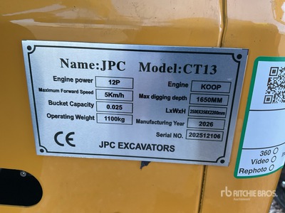 2025 JPC CT13 Mini Excavadora (Unused)