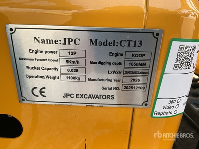 2025 JPC CT13 Mini Excavadora (Unused)