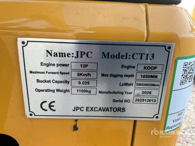2025 JPC CT13 Mini Excavadora (Unused)