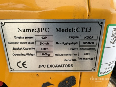 2025 JPC CT13 Mini Excavadora (Unused)