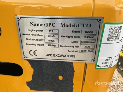 2025 JPC CT13 Mini Excavadora (Unused)