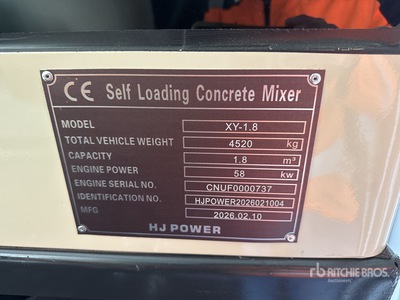 2026 HJ POWER XY-1.8 Self Loading Concrete Mixer All Terrain Mixer (Unused)