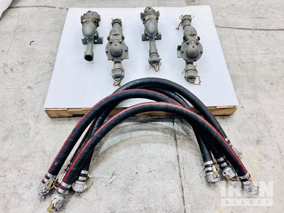 Quantity of (4) 1.5 in Fluid Regulators & Rigid Hose Sections w/ Camlock Fittings Divers  (Unused)
